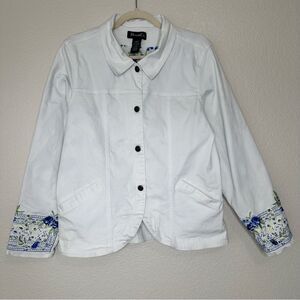 Denim & Co Vintage Embroidered Stretch Long Sleeves Jean Jacket